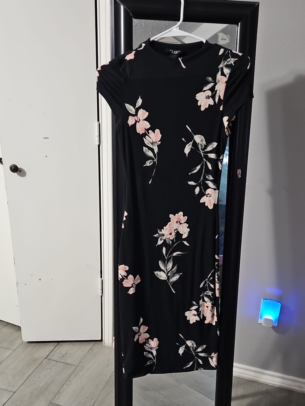 Joe & Elle Black Midi Dress with Soft Pink Floral Print